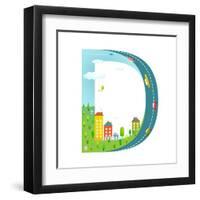 Letter D of the Latin Alphabet Funny Cartoon ABC for Children. for Kids Boys and Girls with City, H-Popmarleo-Framed Art Print