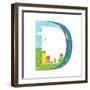 Letter D of the Latin Alphabet Funny Cartoon ABC for Children. for Kids Boys and Girls with City, H-Popmarleo-Framed Art Print