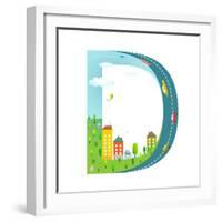 Letter D of the Latin Alphabet Funny Cartoon ABC for Children. for Kids Boys and Girls with City, H-Popmarleo-Framed Art Print