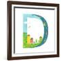 Letter D of the Latin Alphabet Funny Cartoon ABC for Children. for Kids Boys and Girls with City, H-Popmarleo-Framed Art Print