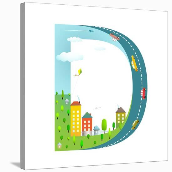 Letter D of the Latin Alphabet Funny Cartoon ABC for Children. for Kids Boys and Girls with City, H-Popmarleo-Stretched Canvas