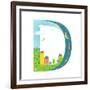 Letter D of the Latin Alphabet Funny Cartoon ABC for Children. for Kids Boys and Girls with City, H-Popmarleo-Framed Art Print