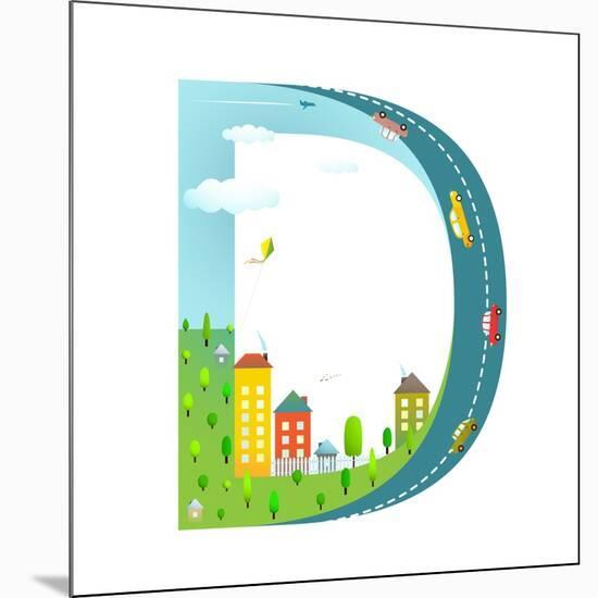 Letter D of the Latin Alphabet Funny Cartoon ABC for Children. for Kids Boys and Girls with City, H-Popmarleo-Mounted Art Print