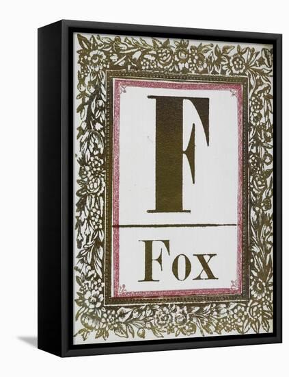 Letter F: Fox. Gold Letter With Decorative Border-null-Framed Stretched Canvas