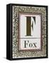 Letter F: Fox. Gold Letter With Decorative Border-null-Framed Stretched Canvas