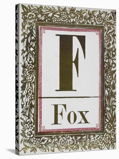 Letter F: Fox. Gold Letter With Decorative Border-null-Stretched Canvas