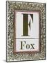 Letter F: Fox. Gold Letter With Decorative Border-null-Mounted Giclee Print