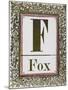 Letter F: Fox. Gold Letter With Decorative Border-null-Mounted Giclee Print