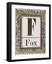 Letter F: Fox. Gold Letter With Decorative Border-null-Framed Giclee Print