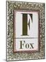 Letter F: Fox. Gold Letter With Decorative Border-null-Mounted Giclee Print