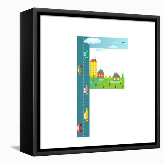 Letter F of the Latin Alphabet Fun Kids Education. Fun Alphabet Letter for Children Boys and Girls-Popmarleo-Framed Stretched Canvas