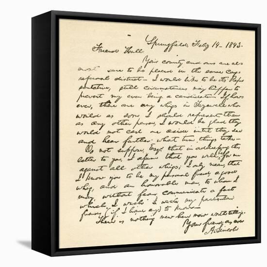 Letter from Abraham Lincoln to Alden Hall, Dated February 14, 1843-Abraham Lincoln-Framed Stretched Canvas