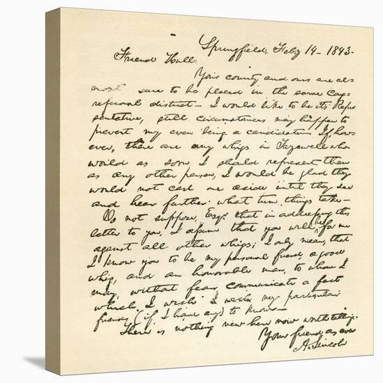 Letter from Abraham Lincoln to Alden Hall, Dated February 14, 1843-Abraham Lincoln-Stretched Canvas