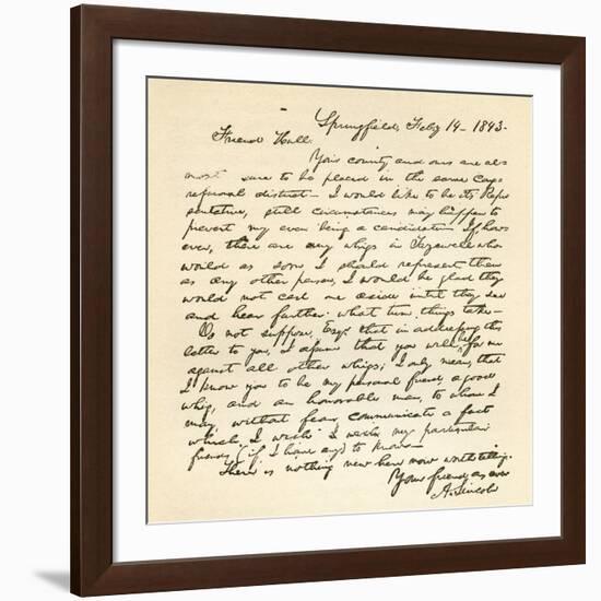 Letter from Abraham Lincoln to Alden Hall, Dated February 14, 1843-Abraham Lincoln-Framed Giclee Print