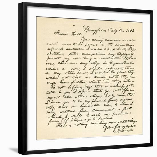 Letter from Abraham Lincoln to Alden Hall, Dated February 14, 1843-Abraham Lincoln-Framed Giclee Print