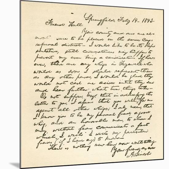 Letter from Abraham Lincoln to Alden Hall, Dated February 14, 1843-Abraham Lincoln-Mounted Giclee Print