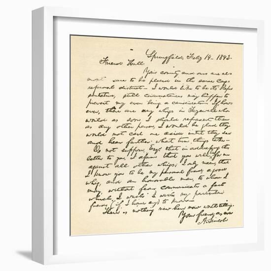 Letter from Abraham Lincoln to Alden Hall, Dated February 14, 1843-Abraham Lincoln-Framed Giclee Print