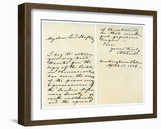 Letter from Albert, Prince Consort to Anthony Ashley Cooper, 13th April 1856-Prince Consort Albert-Framed Giclee Print