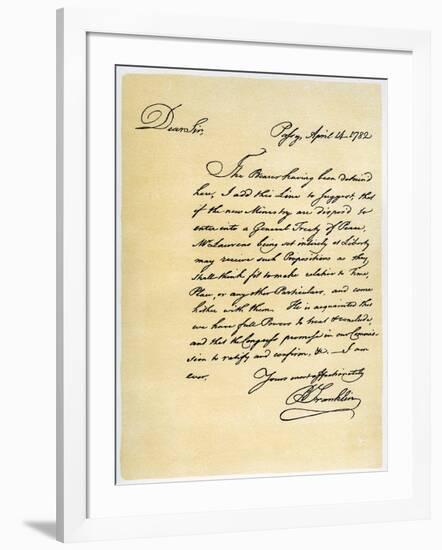 Letter from Benjamin Franklin to David Hartley Mp, 14th April 1782-Benjamin Franklin-Framed Giclee Print