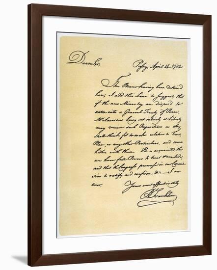 Letter from Benjamin Franklin to David Hartley Mp, 14th April 1782-Benjamin Franklin-Framed Giclee Print