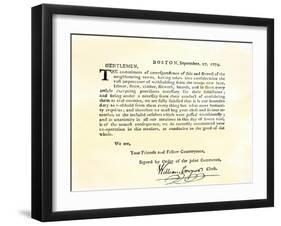 Letter from Boston's Committee of Correspondence Urging Supplies Be Withheld from British, c.1774-null-Framed Giclee Print