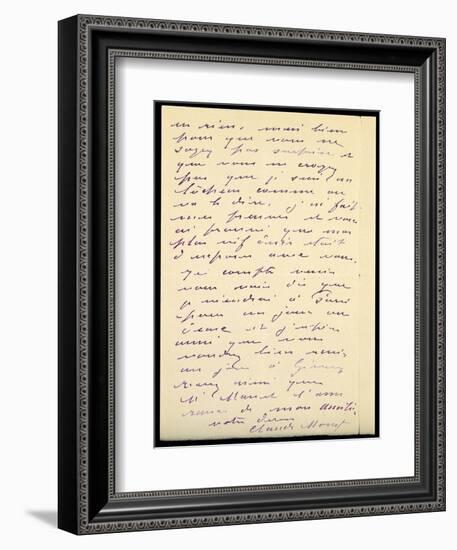 Letter from Claude Monet to Berthe Morisot, 1888 (Pen and Ink on Paper)-Claude Monet-Framed Giclee Print