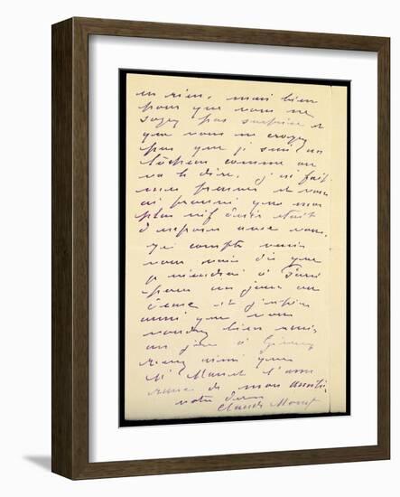 Letter from Claude Monet to Berthe Morisot, 1888 (Pen and Ink on Paper)-Claude Monet-Framed Giclee Print