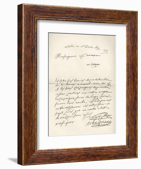 Letter from d'Artagnan to Louvois Concerning a Military Matter, Dated 1672, from 'Memoires de…-French School-Framed Giclee Print