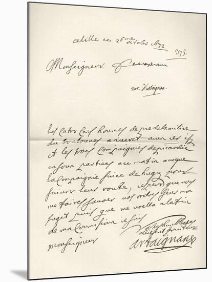 Letter from d'Artagnan to Louvois Concerning a Military Matter, Dated 1672, from 'Memoires de…-French School-Mounted Giclee Print