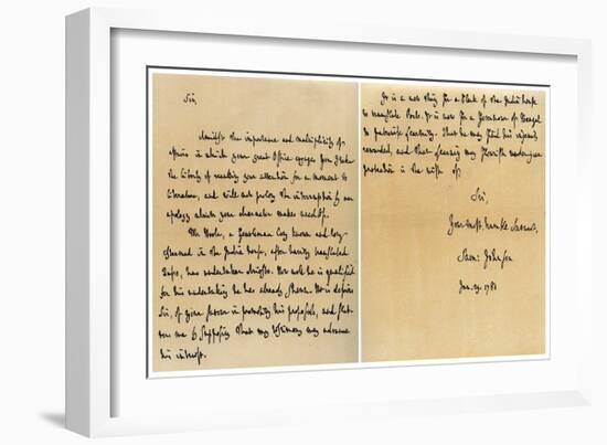 Letter from Dr Samuel Johnson to Warren Hastings, 29th January 1781-Dr Samuel Johnson-Framed Giclee Print