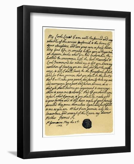Letter from James Edward Stuart to Simon Fraser, Lord Lovat, St Germains, 3rd May 1703-James Stuart-Framed Giclee Print