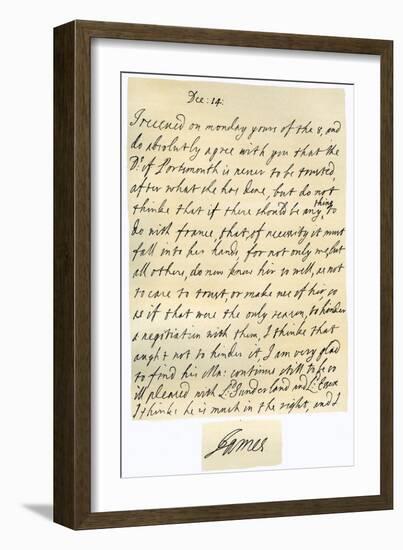 Letter from James II to His Brother-In-Law, Lawrence Hyde, Late 17th Century-null-Framed Giclee Print