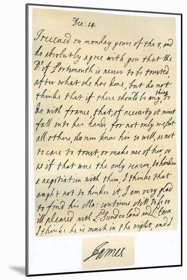 Letter from James II to His Brother-In-Law, Lawrence Hyde, Late 17th Century-null-Mounted Giclee Print