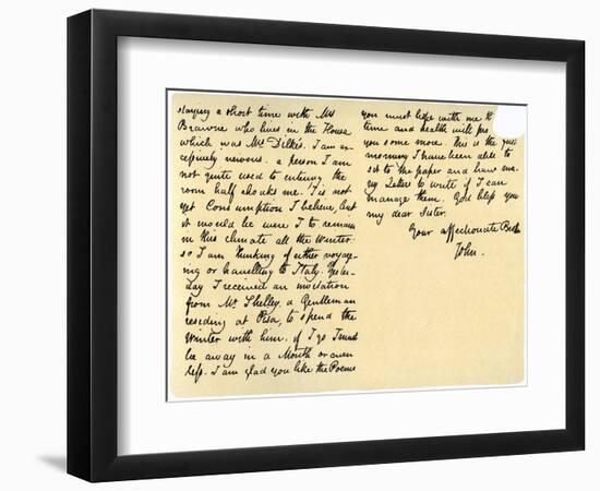 Letter from John Keats to His Sister, Fanny Keats, 14th August 1820-John Keats-Framed Giclee Print