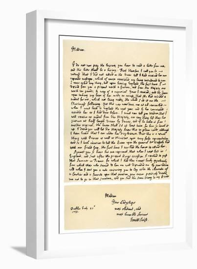 Letter from Jonathan Swift to Henrietta Howard, 21st November 1730-Jonathan Swift-Framed Giclee Print