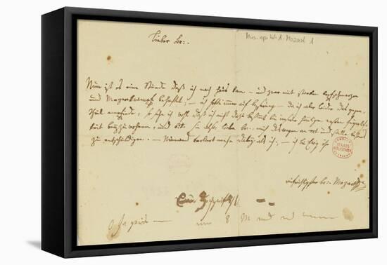 Letter from Mozart to a Freemason, January 1786-Wolfgang Amadeus Mozart-Framed Stretched Canvas