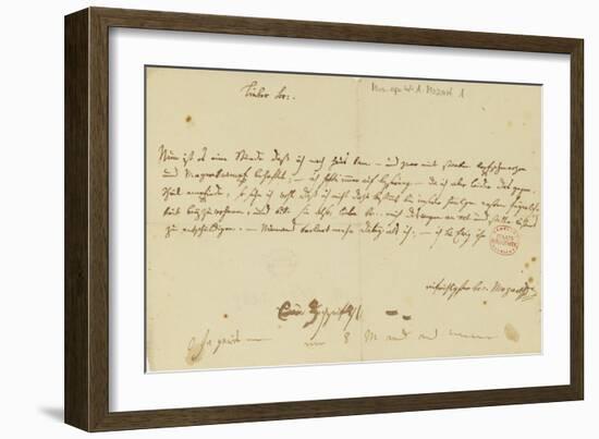 Letter from Mozart to a Freemason, January 1786-Wolfgang Amadeus Mozart-Framed Giclee Print