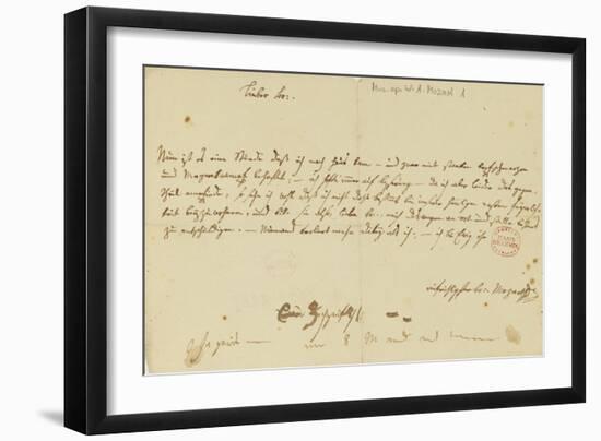 Letter from Mozart to a Freemason, January 1786-Wolfgang Amadeus Mozart-Framed Giclee Print