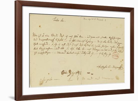 Letter from Mozart to a Freemason, January 1786-Wolfgang Amadeus Mozart-Framed Giclee Print