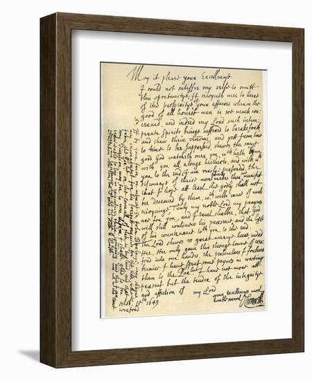 Letter from Oliver Cromwell to Lord Fairfax, Wexford, 15th October, 1649-Oliver Cromwell-Framed Giclee Print