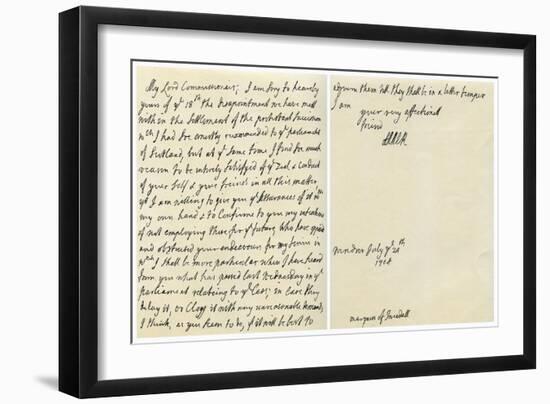 Letter from Queen Anne to John Hay, Marquess of Tweeddale, 24th July 1704-null-Framed Giclee Print