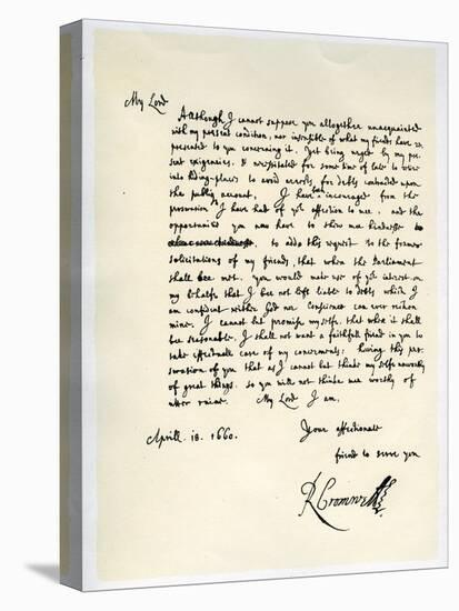 Letter from Richard Cromwell, Lord Protector, to General George Monck, 18th April 1660-Richard Cromwell-Stretched Canvas