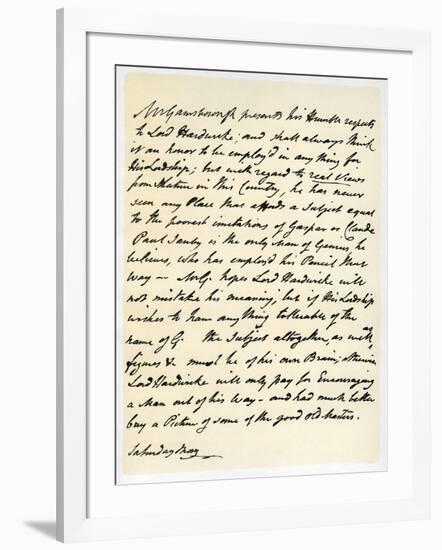 Letter from Thomas Gainsborough to Lord Hardwicke, C1760-1770-Thomas Gainsborough-Framed Giclee Print