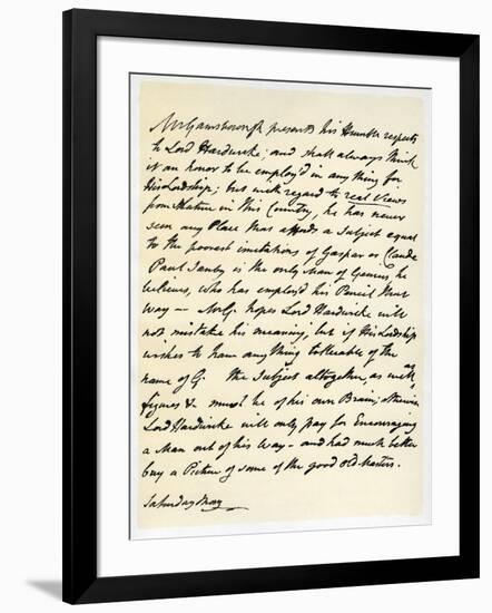 Letter from Thomas Gainsborough to Lord Hardwicke, C1760-1770-Thomas Gainsborough-Framed Giclee Print