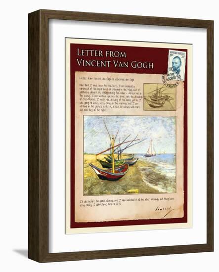 Letter from Vincent: Fishing Boats on the Beach at Saintes-Maries-Vincent van Gogh-Framed Giclee Print