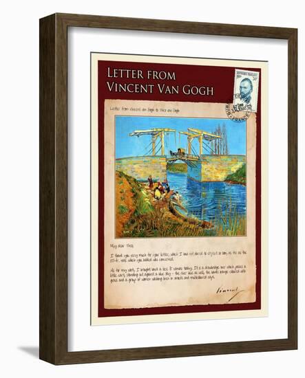Letter from Vincent: Langlois Bridge at Arles with Women Washing-Vincent van Gogh-Framed Giclee Print