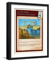 Letter from Vincent: Langlois Bridge at Arles with Women Washing-Vincent van Gogh-Framed Giclee Print