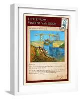 Letter from Vincent: Langlois Bridge at Arles with Women Washing-Vincent van Gogh-Framed Giclee Print