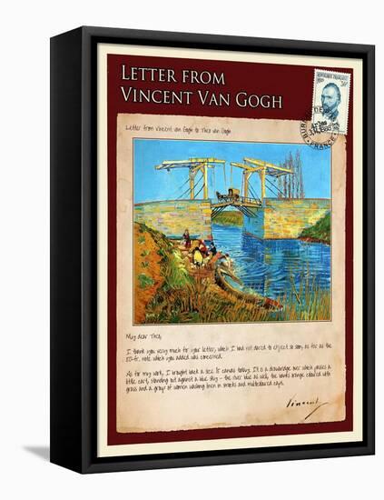 Letter from Vincent: Langlois Bridge at Arles with Women Washing-Vincent van Gogh-Framed Stretched Canvas