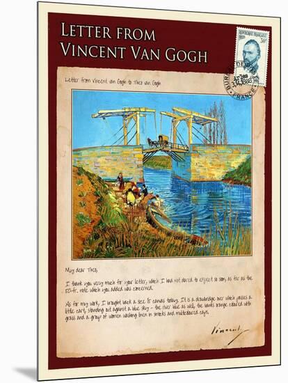 Letter from Vincent: Langlois Bridge at Arles with Women Washing-Vincent van Gogh-Mounted Giclee Print